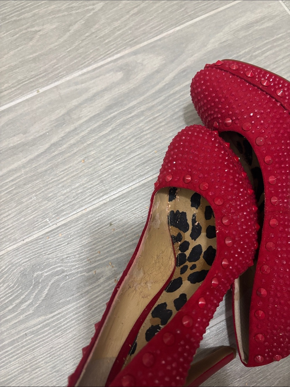 Red Studded Women's stilettos with Leopard Insole - Picture 5 of 6